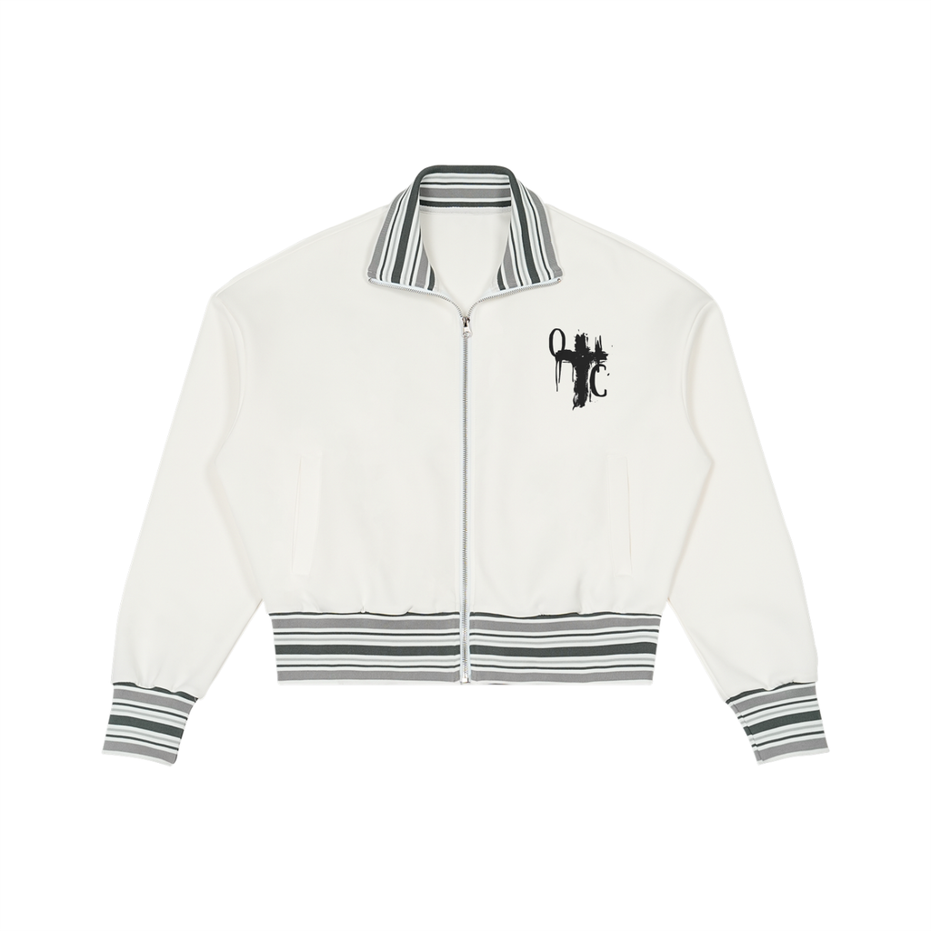 Striped Rib Collar Zip Jacket