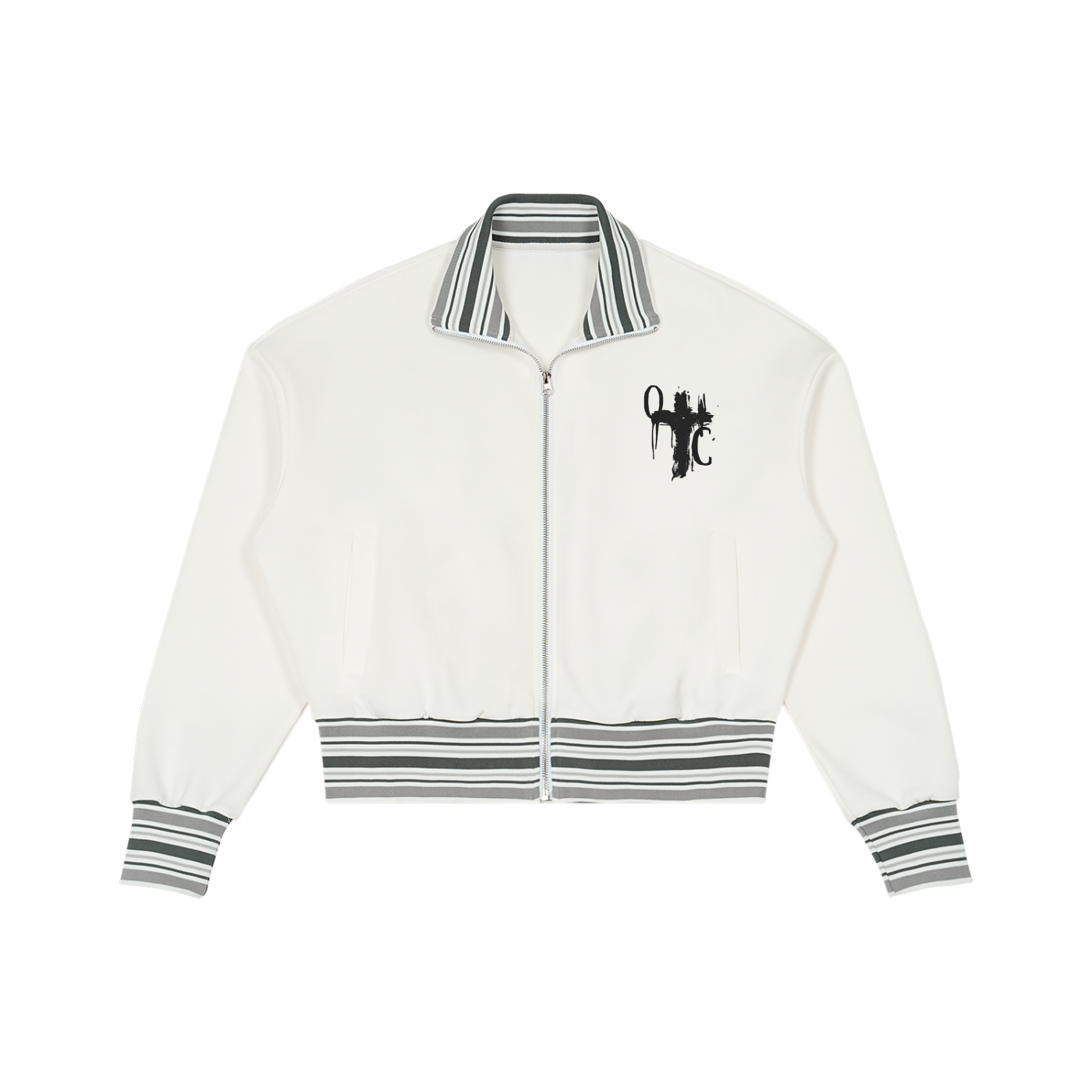 Striped Rib Collar Zip Jacket